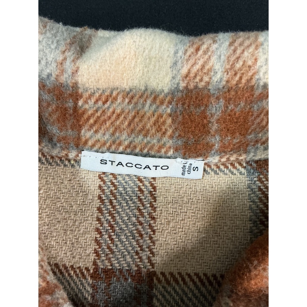 Staccato Womens Plaid Button Up Shacket Shirt Jacket Cream Rust Small - Picture 2 of 9